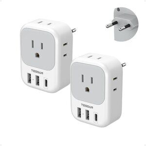 2 Pack Mifaso European Plug Adapter USB C, US to Europe Adapter 4 Outlets 3 USB
